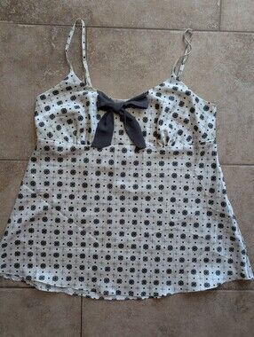 Satin babydoll off white with dark gray pattern and bow